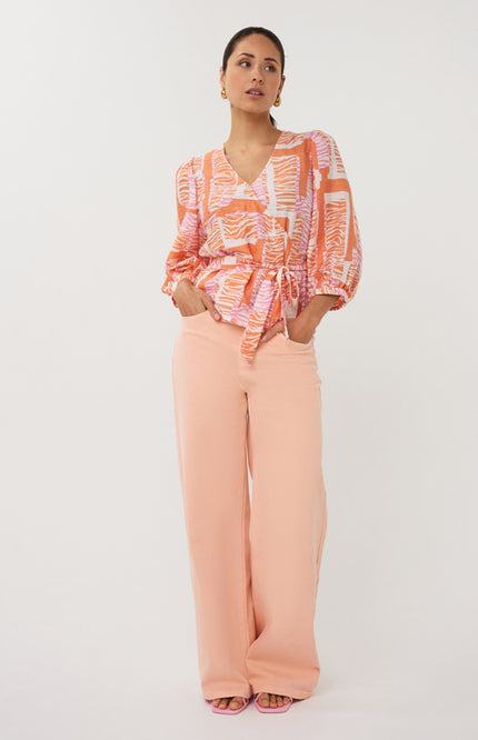 EsQualo Blouse Wrap Divine Blocks Print SP26.10029 Stretchshop.nl