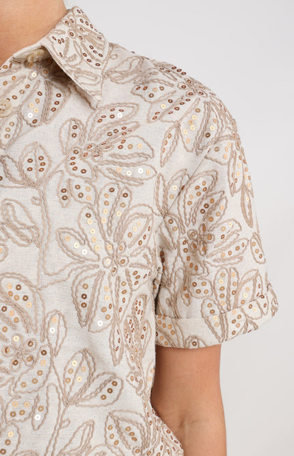 Nukus Blouse Leonora Paillet Sand NKS02115 Stretchshop.nl
