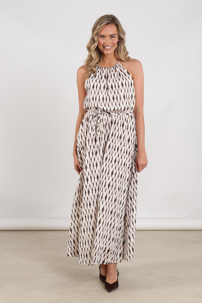 Nukus Jurk Monique Print Offwhite Fango Stretchshop.nl