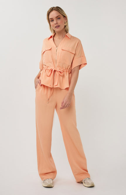 EsQualo Broek Elastic Fine Crinkle Bellini SP26.10041 Stretchshop.nl