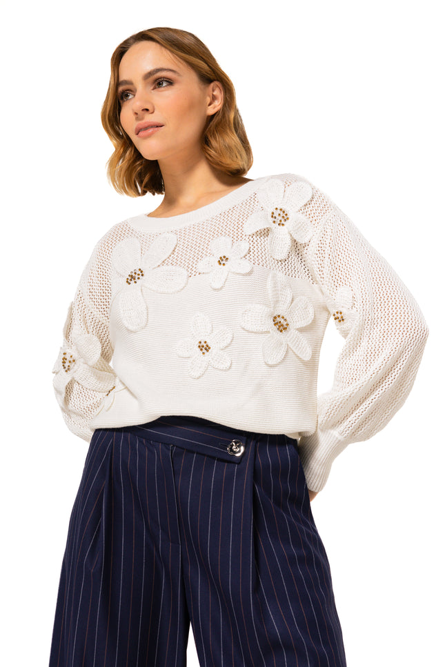Trui Bloemapplicaties Offwhite 1292-91
