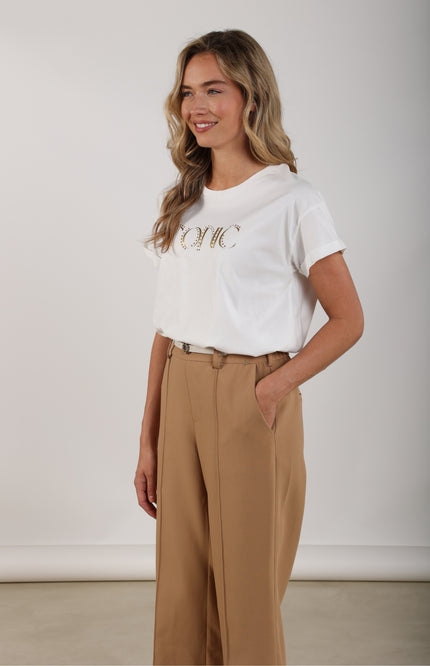 Nukus T-shirt Reese Iconic Offwhite Gold NKS04025 Stretchshop.nl