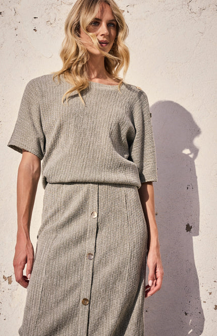 Tramontana Top Crinkled Button Detail Aloe Melange E02-19-401 2 Stretchshop.nl