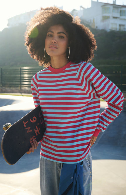POM Amsterdam Top Striped Bright Rose Blue Multi Colour SP9486 Stretchshop.nl