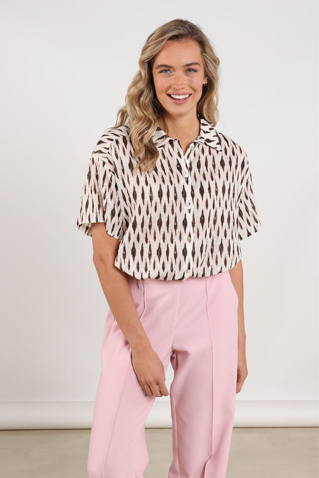 Nukus Blouse Britt Print Offwhite Fango NKS02194 Stretchshop.nl