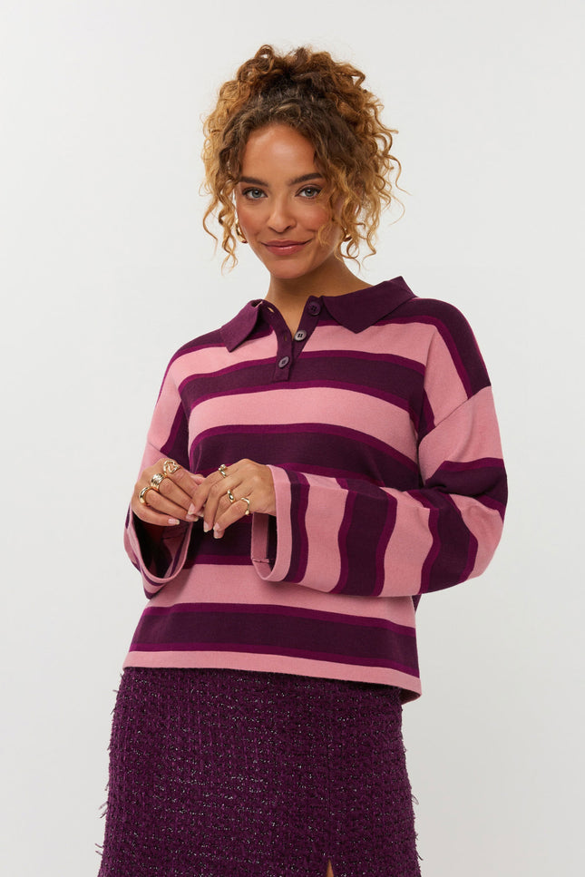 Top Balou Knitted Aubergine Coral Pink