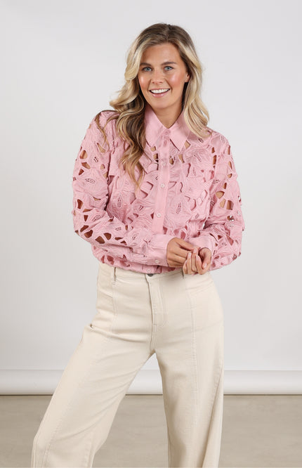 Nukus Blouse Chloe Flower Blush NKS02228 Stretchshop.nl