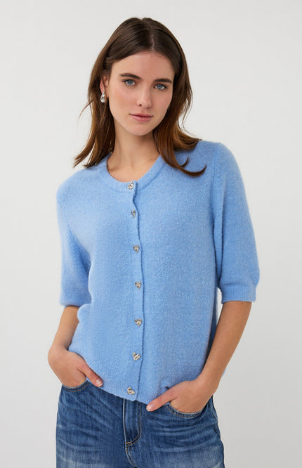 EsQualo Vest Fancy Buttons Pacific Blue SP26.07005 Stretchshop.nl