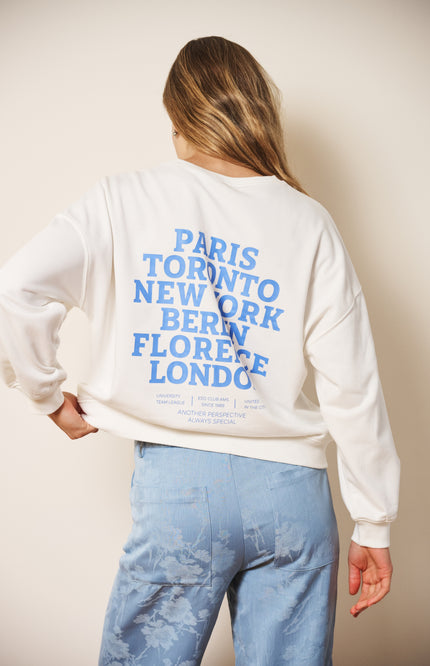 EsQualo Sweater Cities Offwhite Blue SP26.05019 Stretchshop.nl