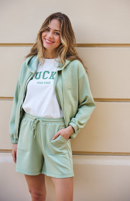 EsQualo T-shirt French Terry Offwhite Green HS26.05215 Stretchshop.nl