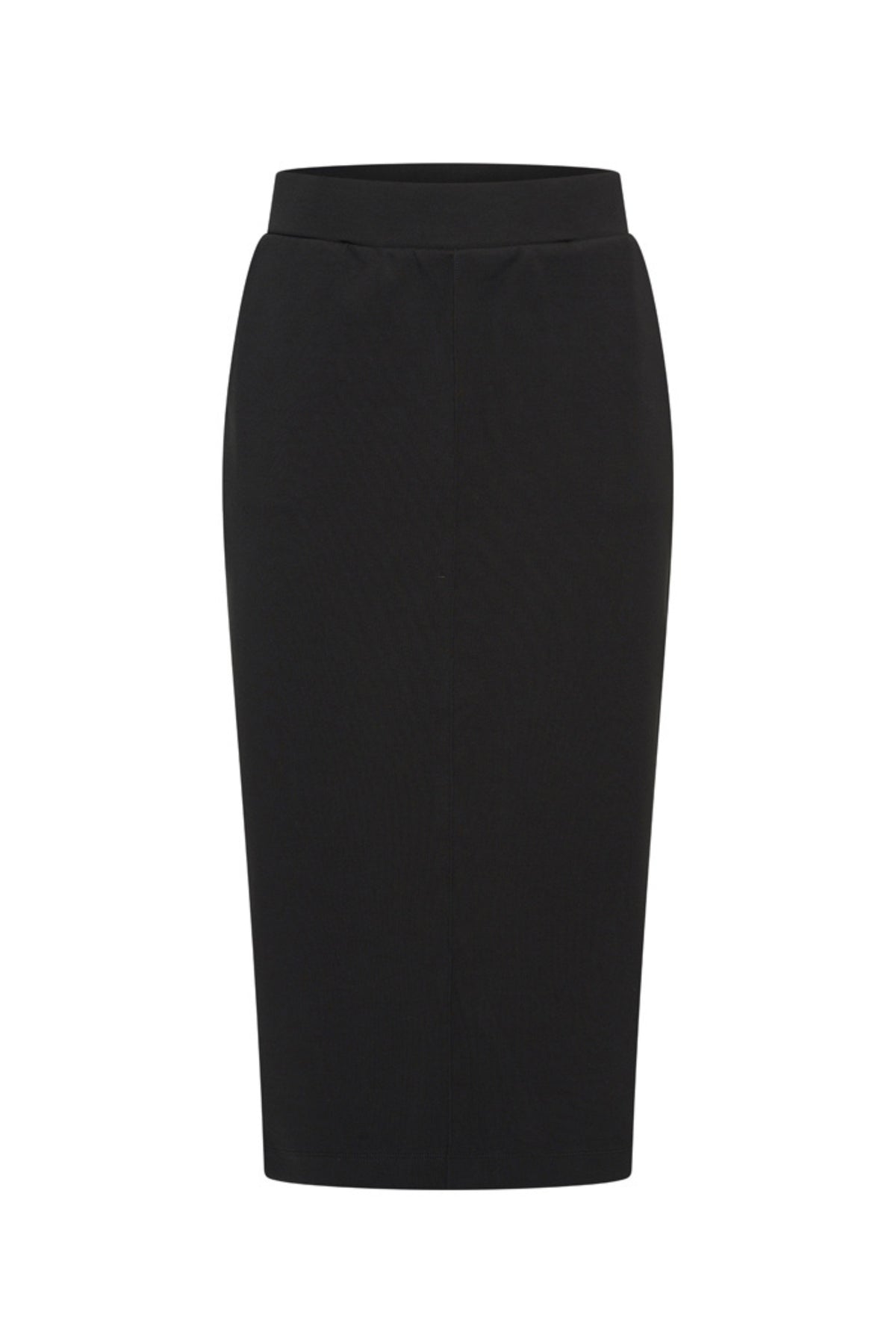 Zwarte sweatrok van Mi Piace met elastische taille en comfortabele pasvorm, gedragen door een model.