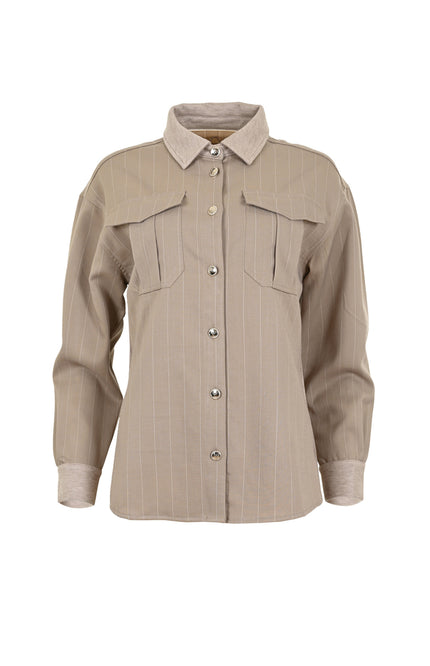 Zizo Blouse Pure Pinstripe Dark Sand Stretchshop.nl