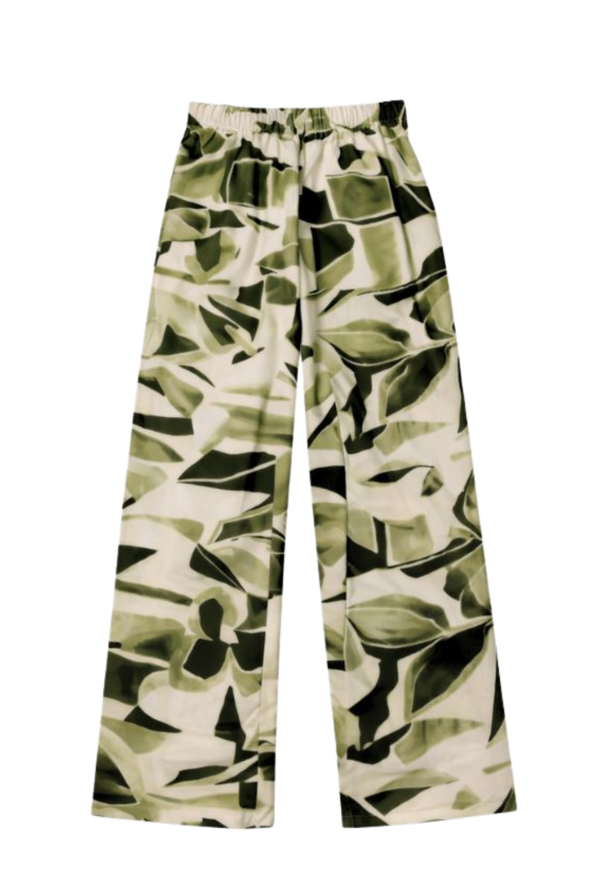 Groene broek Mira Desert Flower van Elvira Casuals, toont de kleurrijke bloemenprint en comfortabele pasvorm.