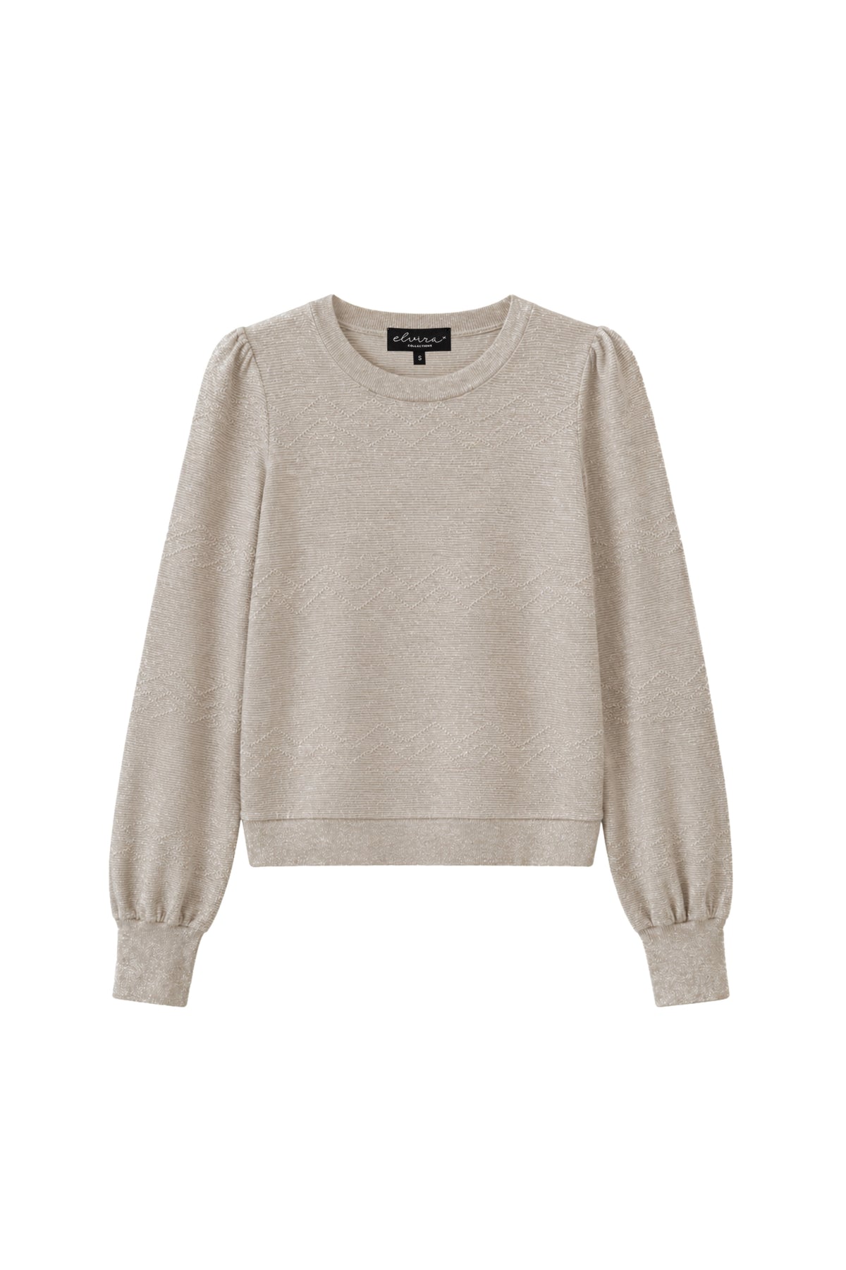 Lunelle Stardust trui van Elvira Casuals in zachte stof met glinsterend detail en ronde hals, gedragen door model.