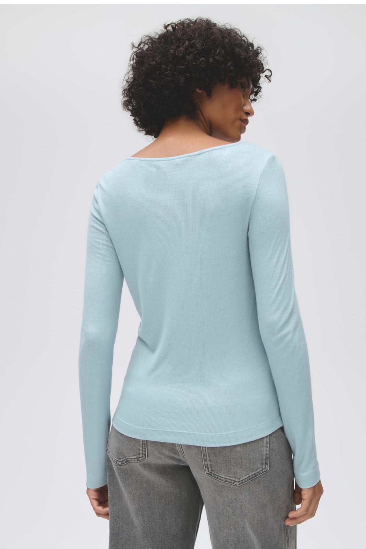 Opus T-shirt Smallo Dusty Aqua, katoenen top met ronde hals en korte mouwen in zachte aqua kleur, voor casual draagcomfort