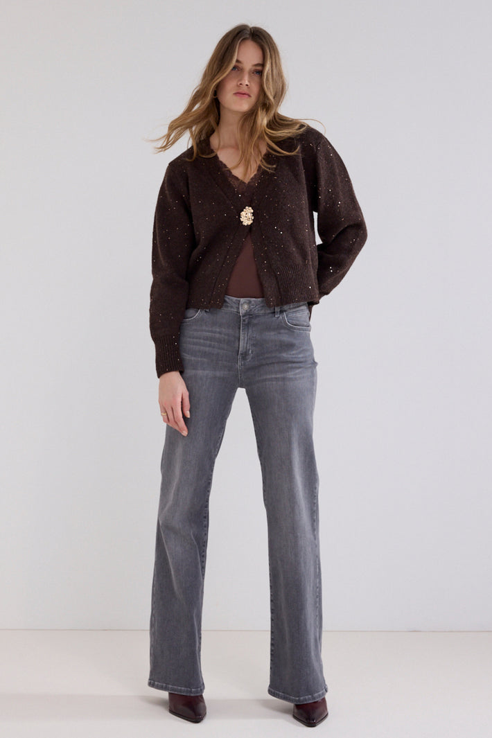 Donkere chocolade Tramontana vest met knopen, elegante design en voorkant, modieuze en comfortabele dameskleding.