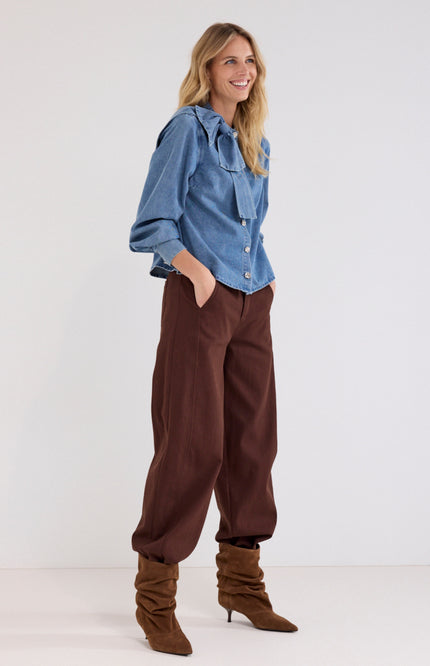 Blouse Denim Bow Detail Mid Blue Denim C26-21-301