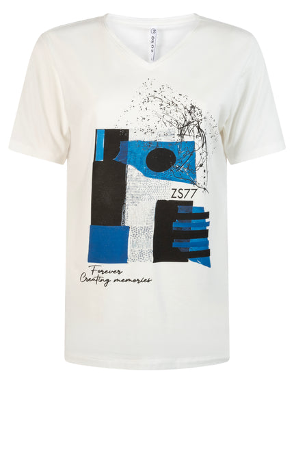 Zoso T-shirt lindsy white strong blue 242 Stretchshop.nl