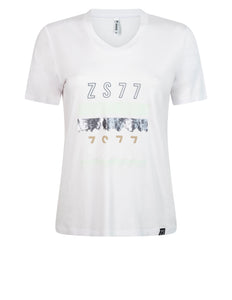 Zoso T-shirt miranda print white aqua 242 Stretchshop.nl