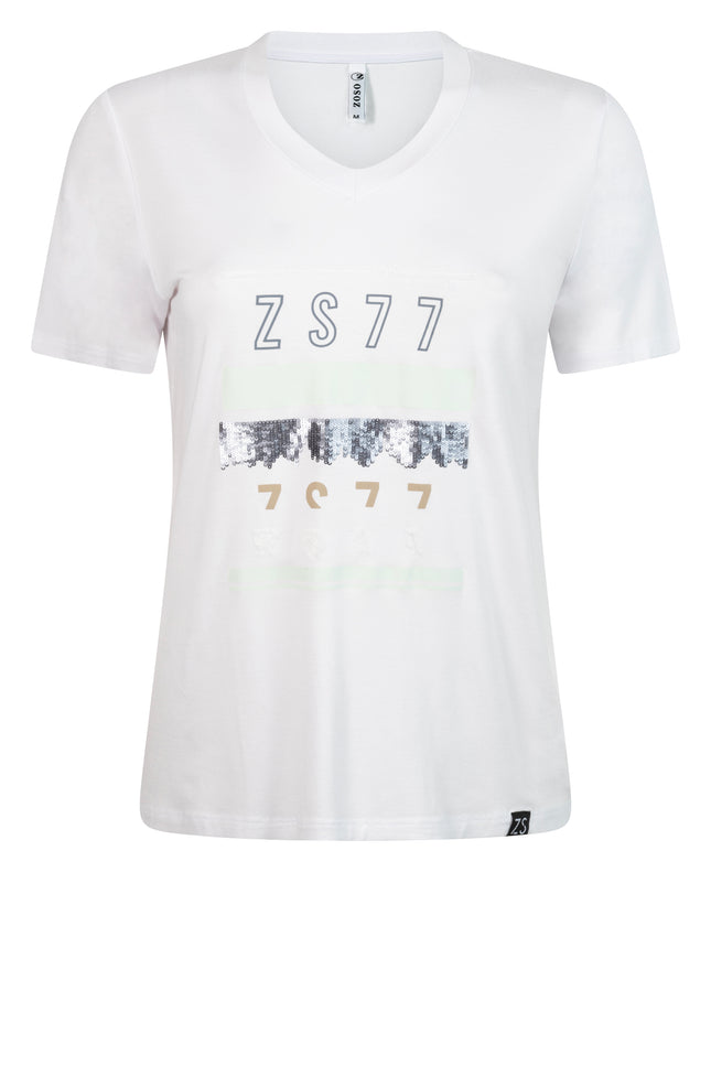 T-shirt miranda print white aqua 242 - Stretchshop.nl