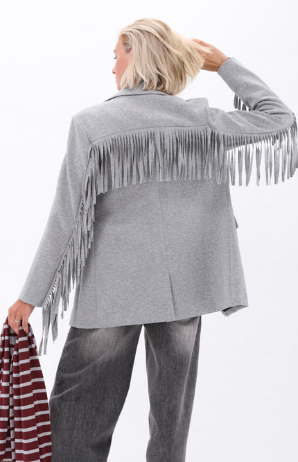 Blazer Met Franjes Grey Melange D509L