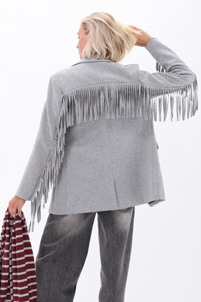 Blazer Met Franjes Grey Melange D509L