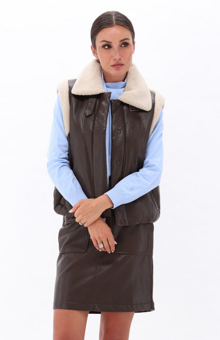 Rok Lederlook Met Fantasie Chocolate Brown D755L