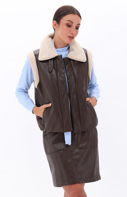 Rok Lederlook Met Fantasie Chocolate Brown D755L