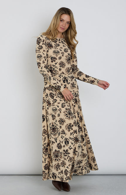 Travel Jurk Light Long Ornamental Flowers Print Sand 202867L