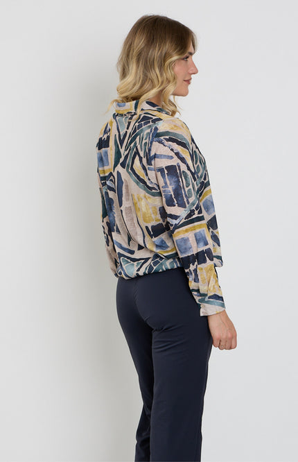 Enjoy blouse polo met grafische print in zandkleur, korte mouwen en comfortabele pasvorm, ideaal voor casual draagstijl.