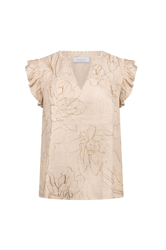 Nukus Top Lori Embroidery Sand NKS01118 Stretchshop.nl