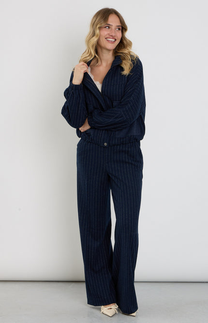 Broek Met Krijtstreep Dark Blue D401L