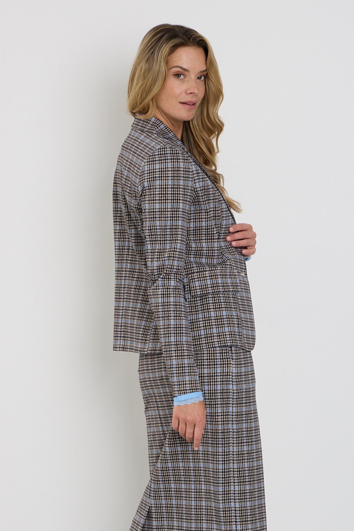 Mi Piace reisblazer met harvest tweed print in Della Blue, elegante herenjas voor zakelijk en casual gebruik