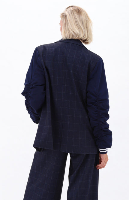 Blazer Met Ruitjesmotief Dark Blue D409L
