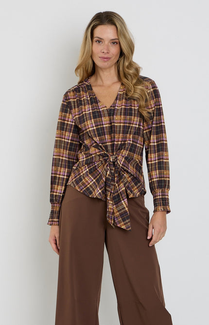 Travel Top Knotted Check Print Winter Purple 202898
