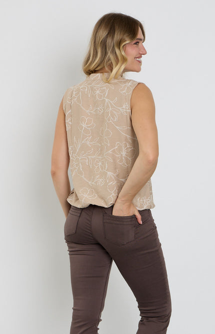 Blouse Bloemenborduur Zand 127626