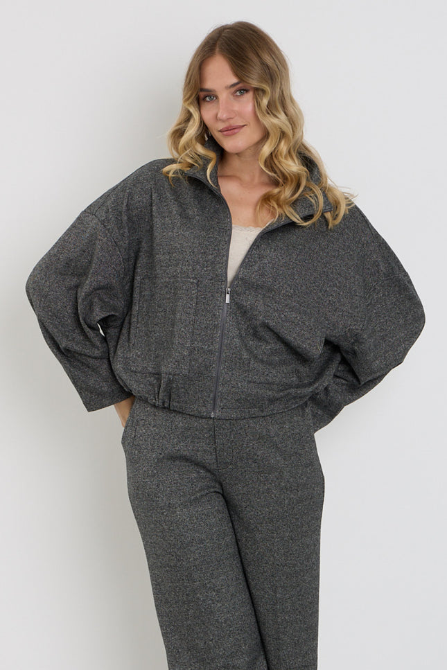Jacket Met Zakken & Speckle Motief Dark Grey Melange D415L