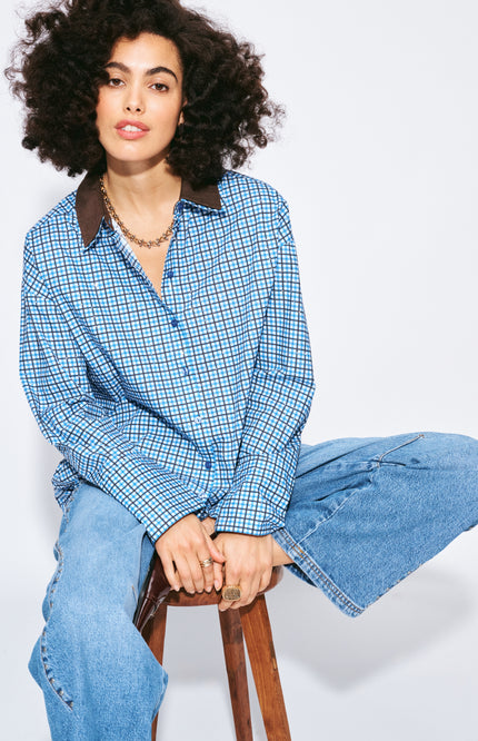 Blouse Beau Check Sapphire Blue SP9709