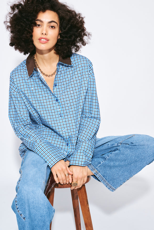 Blouse Beau Check Sapphire Blue SP9709