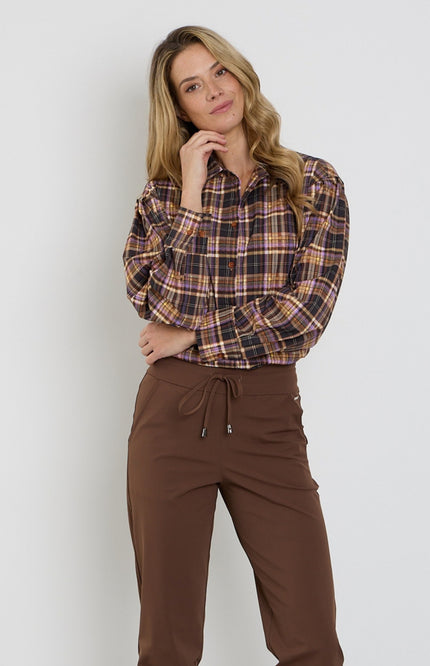 Travel Blouse Oversized Check Print Winter Purple 202524