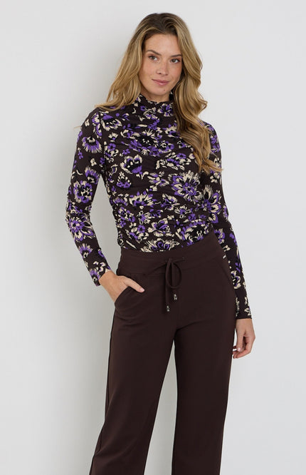 Travel Top Wrinckle Light Ornamental Flowers Print Winter Purple 202895L