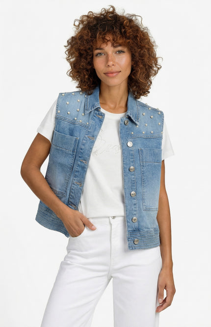 G-maxx Gilet Ferelith Denim Light Blue Stretchshop.nl