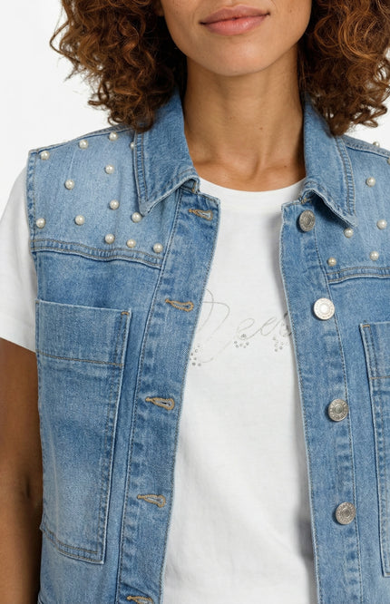 G-maxx Gilet Ferelith Denim Light Blue Stretchshop.nl