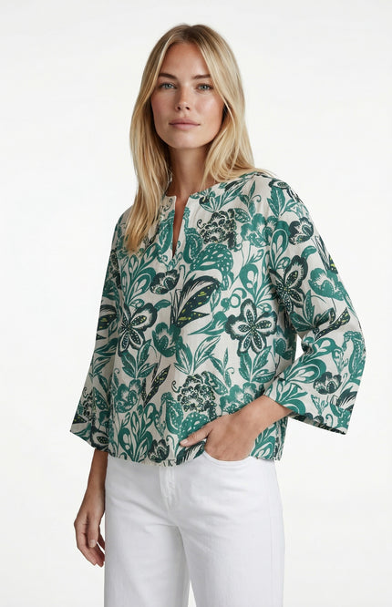 G-maxx Top Wilhelmine Sand Vintage Green Stretchshop.nl