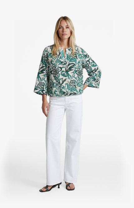 G-maxx Top Wilhelmine Sand Vintage Green Stretchshop.nl