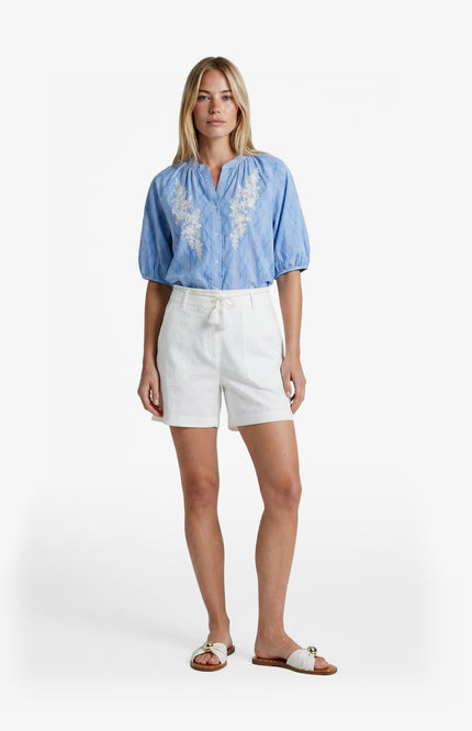 G-maxx Blouse Edith Ice Blue Offwhite Stretchshop.nl