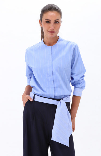 Blouse Met Strikdas Blue D793L
