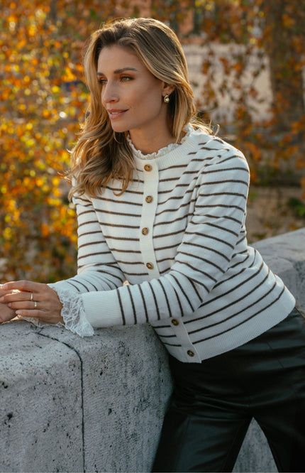 Sweater Eibhlín Knitting Wool White Dark Earth