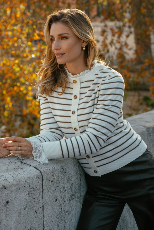 Sweater Eibhlín Knitting Wool White Dark Earth