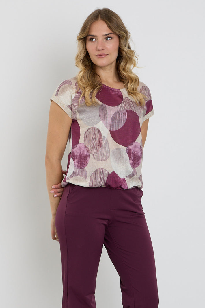Elegante Enjoy blouse met allover print en portdetail, lange mouwen en losvallende pasvorm, geschikt voor casual en formele gelegenheden